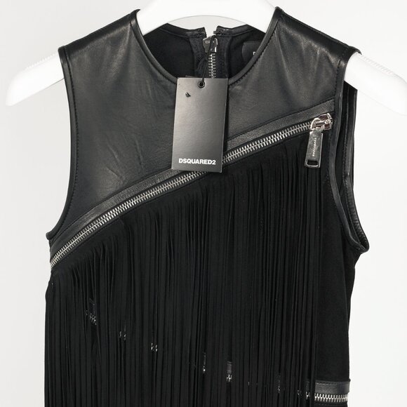 Dsquared2 PF/15 Black Suede-Fringe Sleeveless Mini Dress - Picture 4 of 13
